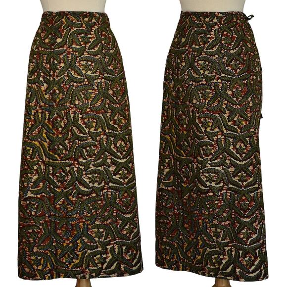 Vintage 70s Embroidered Batik Blouse & Wrap Skirt Set, Two Piece Ensemble, XS S - Picture 3 of 10